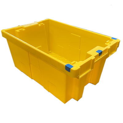 60 X 40 X 27.5 ซม. HDPE ลังพลาสติกสีเหลืองเคลื่อนย้ายได้ลังพลาสติก Nestable