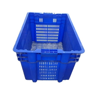 ลังพลาสติก HDPE สีน้ำเงินเคลื่อนย้ายได้ 50 กก. บรรจุอาหารทะเลเกรด Ventilated Nestable