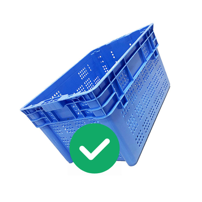 ลังพลาสติก HDPE สีน้ำเงินเคลื่อนย้ายได้ 50 กก. บรรจุอาหารทะเลเกรด Ventilated Nestable