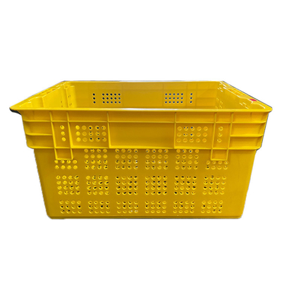 600 X 400 X 315mm ผลไม้ลังพลาสติกลังสีเหลือง HDPE ย้ายลัง