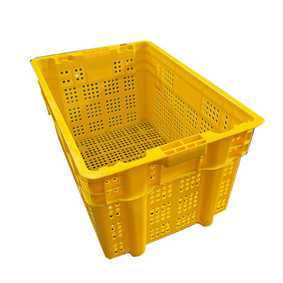 600 X 400 X 315mm ผลไม้ลังพลาสติกลังสีเหลือง HDPE ย้ายลัง